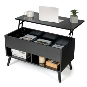 Sofa Coffee Table Lift-Top, Laptop Desk in Black Wood Finish Mid-Century
