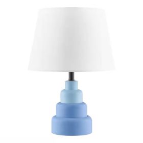 Small Blue Lamp for Desk, Nightstand, End Table with White Fabric Shade