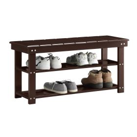 Espresso Brown Wood Shoe Rack Storage Bench with 2-Shelfs For Entryway or Closet