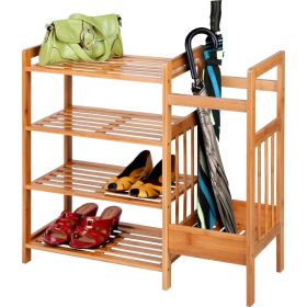 2-in-1 Entryway 4-Shelf Bamboo Shoe Rack and Umbrella Holder