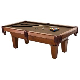 7Ft Brown Wool Cloth Top Pool Table W- 2 Cues & Billiards Balls. Holiday Entertainment