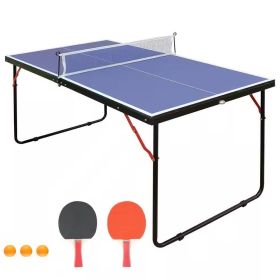 Folding 54-inch Blue Ping Pong Table Tennis Set with Net 2 and Paddles