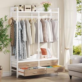 Garment Rack Clothes Hanging Rod with 4 Storage Drawers  White Oak