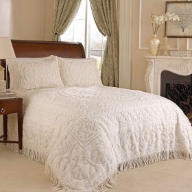 King size 100% Cotton Chenille Bedspread in Ivory, 2 Standard size Pillow Shams