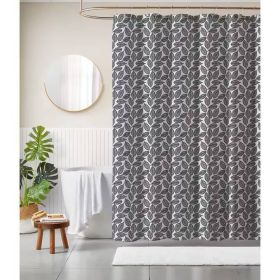 72-inch Black White Leaf Pattern Shower Curtain - 100-Percent Polyester Fabric