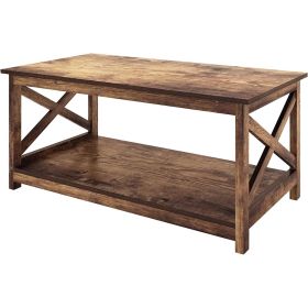 Contemporary Farmhouse Coffee Table 2-Tier in Rustic Wood Finish