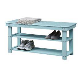 Shoe Rack Storage Bench for Entryway or Closet Sea Foam Aqua Blue Wood 2-Shelf