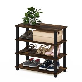 Stackable 4-Shelf Shoe Rack Black Brown Wood  - Holds up to 12 Pair of Shoes