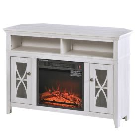 Electric Fireplace Mantel TV Stand, Adjustable Shelves, Storage Cabinets Rustic White