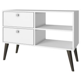 White Grey Wood Mid-Century Style TV Stand Entertainment Center