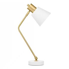 Simple Modern Gold Metal Finish Lamp For Desk, End table, Night stand with White Shade