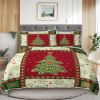 3 Piece Cute Christmas Tree Quilt Set Red Green Snowflakes Pattern Bedspread Lightweight Coverlet Summer Comforter Set Bed Cover (1 Quilt + 2 Shams)