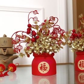 1pc New Year Spring Festival Pot, Artificial Flowers Plants, For New Year Spring Festival - Home, Restaurant, All Tabletop