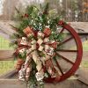 1pc Christmas Red Wagon Wheel Wreath, Front Door Vintage Garland, Flower Outdoor Indoor Decor