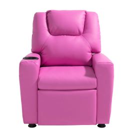 Kids Reclining Chair, Toddler Recliner with Cup Holder, 101° to 121° Adjustable Backrest, Easy-to-Clean PU Leather Recliner Couch with Footrest, 90 l