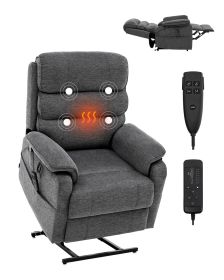 Power Lift Recliner Chair, Lift Chair with Heat and Massage for Elderly, Dual Motor Recliner Chair with 2 Anti-Fall Ropes, Infinite Position Adjustme