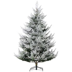 7.5 FT Artificial Christmas Tree, Flocked Hinged W-t1218 Tips, Steel Base, Auto Open, Green