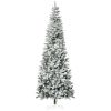HOMCOM 9ft Flocked Pencil Christmas Tree Artificial Xmas Decoration Automatic Open Green