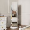 360Â° Rotating 66"x14" Multifunctional Full Length Mirror with Hook Storage Rack Coat Rack with Mirror Solid Wood Floor Mirror Bedroom Living Room Clo