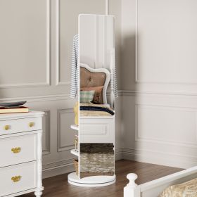 360Â° Rotating 66"x14" Multifunctional Full Length Mirror with Hook Storage Rack Coat Rack with Mirror Solid Wood Floor Mirror Bedroom Living Room Clo