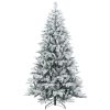 HOMCOM 7ft Artificial Flocked Christmas Tree with Snow Tips, Easy Assembly, Hinged Xmas Tree for Home Office Holiday
