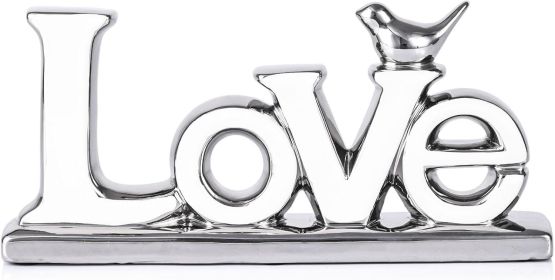Love Sign Decoration, White+Silver Love Statue for Home Decor, Personalized Bird Sculpture Chrome Style Figurine, Desktop,Living Room, Bedroom