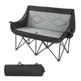 Double Camping Chair for Two, Sturdy Design with 660 lbs Weight Capacity, Includes Cup Holders, Wine Glass Slots, Magazine Straps, and Carry Bag for
