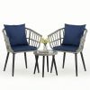 3 Piece Outdoor Patio Furniture Set, Wicker Bistro Chairs with Glass Top Table for Apartment Balcony, Small Backyard, Porch and Deck, Gray