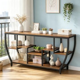 Industrial Console Table 70.9 Inch Entryway Sofa Table with Shelves for Hallway Living Room Rustic Metal Wood Sofa Table
