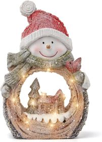 Snowman Statue with LED Lights for Christmas Decorations,Holiday Decor Figurine for Shelf Bookshelf Desk Fireplace Home Decor Accents