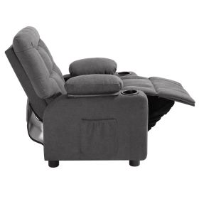Kids Recliner Chair, Toddler Lounger with Cup Holders & Pockets, 107° to 126° Adjustable Back, Breathable Polyester Upholstery Reclining Sofa with Fo