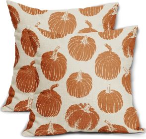 Burnt Orange Pumpkin Fall Pillow Covers 18x18 Set of 2 Autumn Harvest Print Thanksgiving Decorative Throw Pillows Outdoor Farmhouse Cushion Case Seaso
