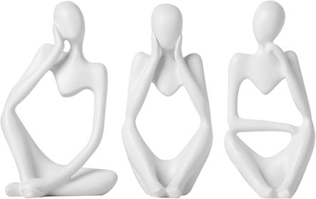 Brown Love 3pcs Decor White Thinker Statue Abstract Art Sculpture Resin Collectible Figurines for Home Living Room Office Shelf Decoratio