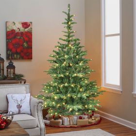 7ft Pre-Lit Christmas Tree with 400 Warm White LED Lights, 941 PE+PVC Tips, Realistic Layered Look, Unique Wooden Base â€“ Full Artificial Holiday Tre
