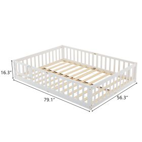 White Full-Size Wooden Toddler Crib Bed with Door & Floorboard â€“ Convertible Kids' Safety Bed