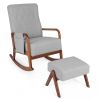 Rocking Chair with Ottoman Solid Rubber Wood Frame Padded Cushion