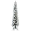 6FT Flocked Pencil Christmas Tree with 150 Warm White LED Lights â€“ Slim Snowy PVC Tree with 358 Tips, Metal Stand, Space-Saving Design, Easy to Set