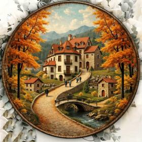 CIFbuy Vintage Autumn Town 2D Flat Round Sign 8x, "" Flat Round, Sign 8x8 Inch Rustic Villa Plaque Decorative WallTikTok, TikTok