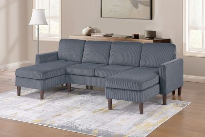 3pc Sectional Set RAF/LAF Chaise Armless Loveseat Dark Gray Corduroy Couch Relax Modern Comfort Living Room