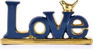 Love Sign Decoration,Blue and Gold Love Signs for Home Decor Statue,Modern Bird Sculpture Personalized Love Decor