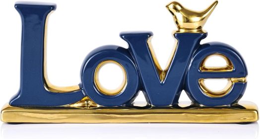 Love Sign Decoration,Blue and Gold Love Signs for Home Decor Statue,Modern Bird Sculpture Personalized Love Decor