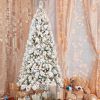 7FT Flocked Christmas Tree with 450 Warm White LED Lights â€“ 1060 Tips, Snowy PVC & Hard Needle Branches, Hinged Design for Easy Setup, Sturdy Metal