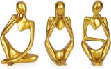 Sandstone Resin Thinker Style Abstract Sculpture Statue Collectible Figurines Home Office Bookshelf Desktop Decor (Small Gold, 3pcs)
