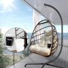 Swing Egg Chair with Stand Indoor Outdoor, UV Resistant Cushion Hanging Chair with Guardrail and Cup Holder, Anti-Rust Foldable Aluminum Frame Hammoc