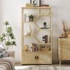 Stylish Bohemian 7 Tier Display Shelf, Bookcase, Rattan Storage Cabinet for Living Room Home Office