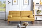Mustard Polyfiber 1pc Adjustable Tufted Sofa Living Room Solid wood Legs Comfort Couch