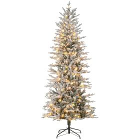 HOMCOM 7.5ft Tall Prelit Artificial Christmas Tree Holiday DÃ©cor with 850 Snow Flocked Branches, 350 Warm Yellow Clear Lights, Auto Open, Extra Bulb