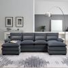 Modern U-shaped Sectional Sofa with Waist Pillows,6-seat Upholstered Symmetrical Sofa Furniture