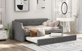 Upholstered Daybed with Trundle; Wood Slat Support; Upholstered Frame Sofa Bed ; Twin