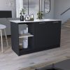 Modern Design Juniper Kitchen Island- Large Ibiza Marble Countertop, Double Door Cabinet, and Open Shelves Black